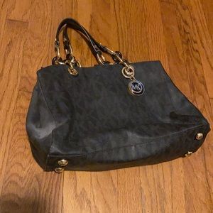 Repost - Michael Kors Logo Satchel, Black & Gold